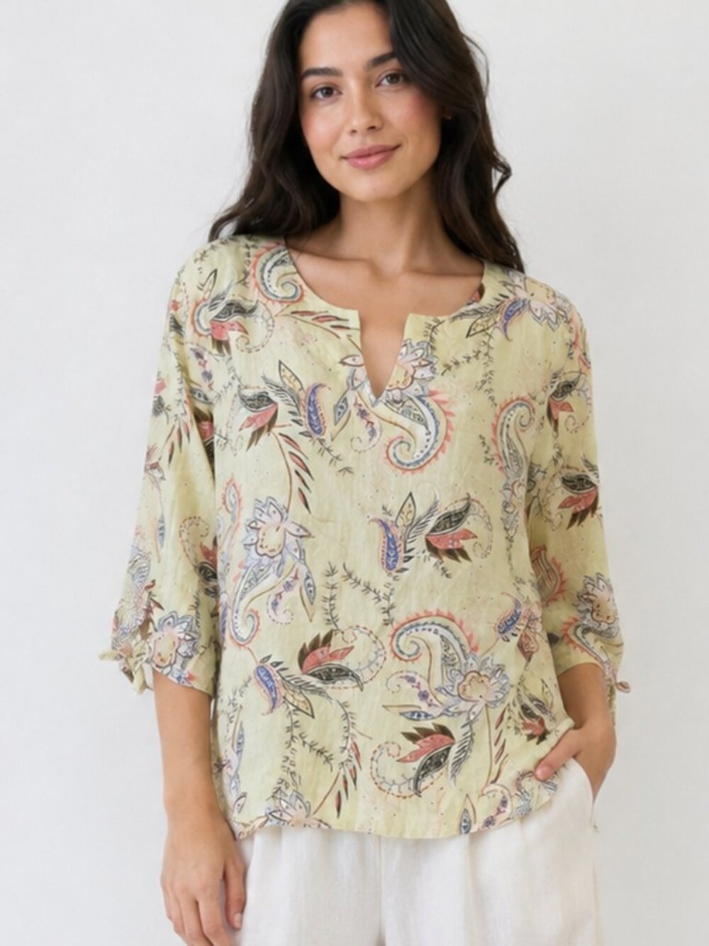 J. Jill Love Linen Blouse Green Floral Boho Cottage Summer S NWT